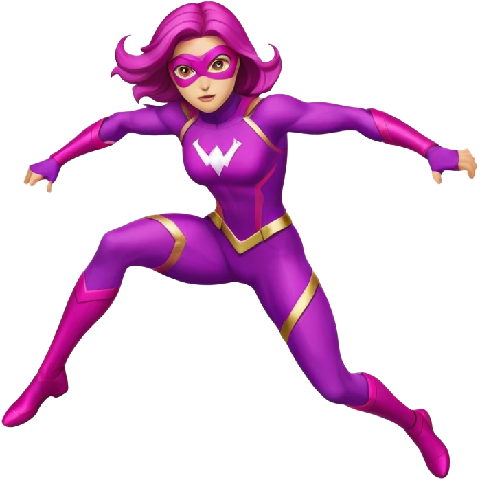 pink violet woman superhero jumping power emoji