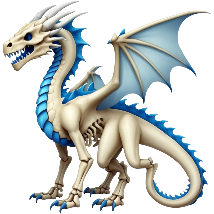 A bone dragon with blue teeth (full body) emoji
