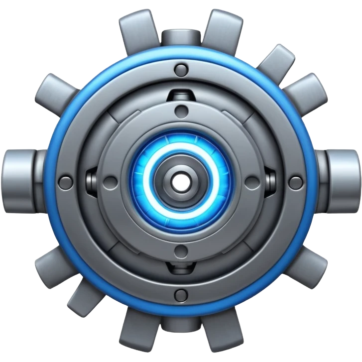 Powerful half-futuristic half-modern gray colored engine emoji, thick industrial metal body, rotating inner parts, glowing energy core.

 emoji