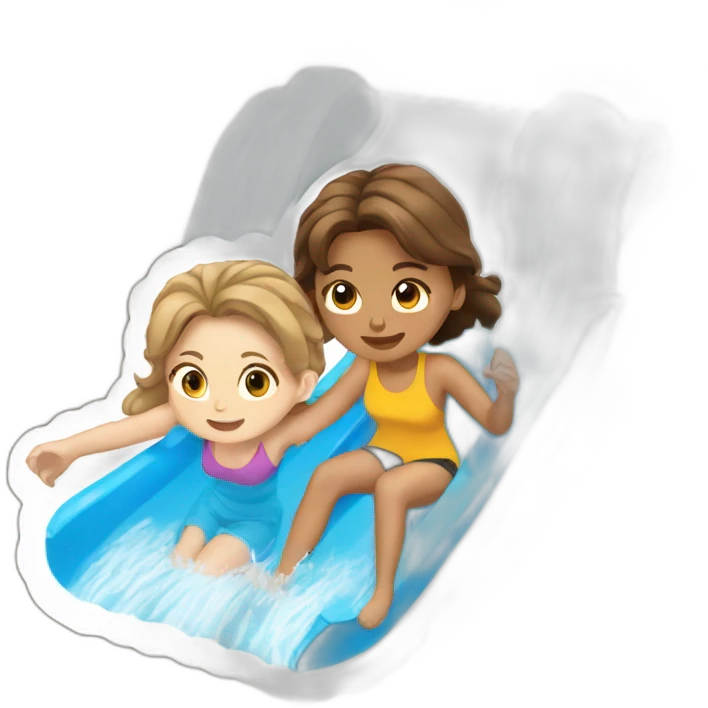 two teenagers with brown hair going down a waterslide emoji