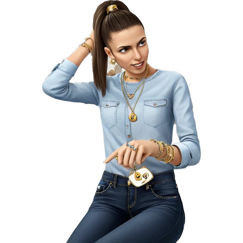 girl in denim with jewelry emoji