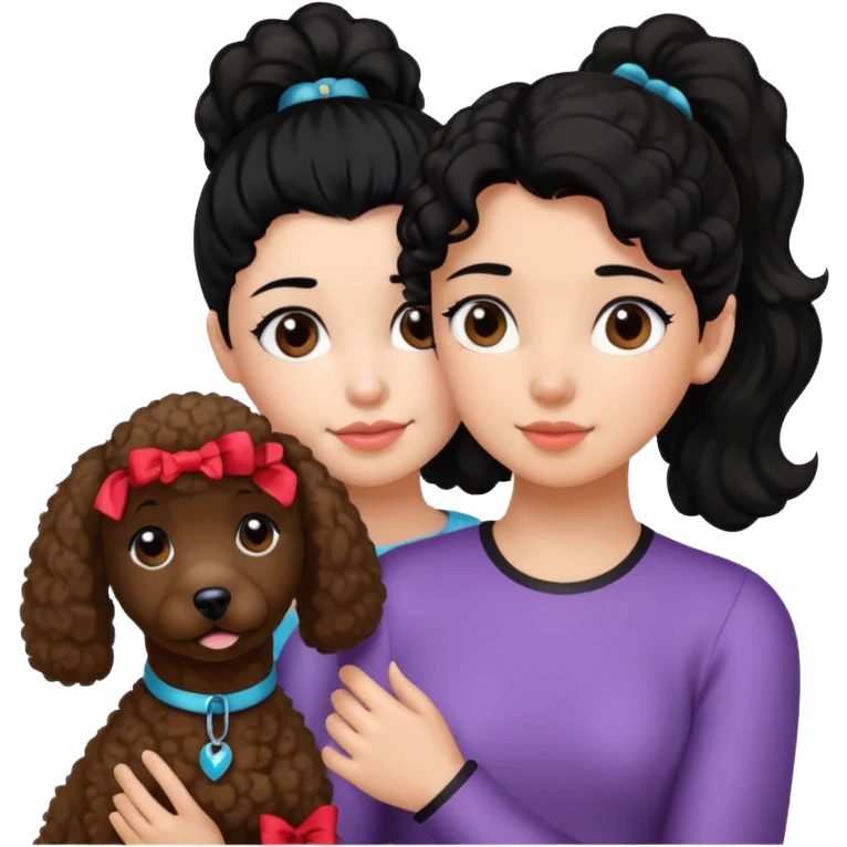 Ponytail black hair girl with brown Poodle say goodbye  emoji