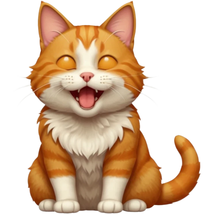 A high-resolution photo-realistic digital illustration of a ginger tabby cat head tilted yawning, chest upward emoji