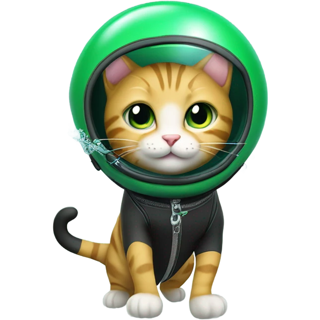 cat in green scuba gear blowing bubbles  emoji