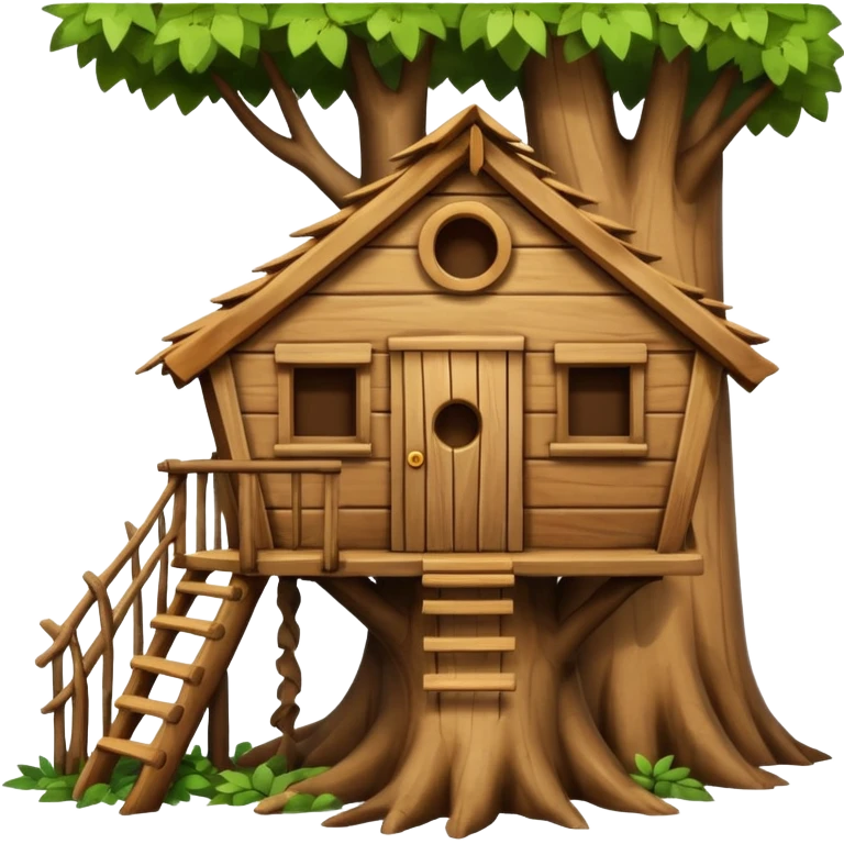 letter W on the side wall of a treehouse in a tree emoji
