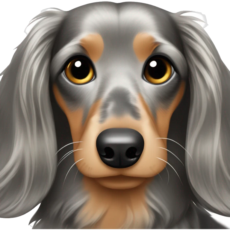 Long haired dapple dachshund, tan, gray & black emoji