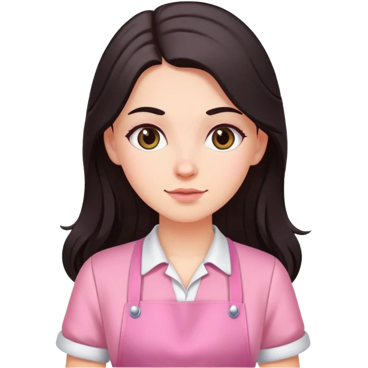 A white girl with long dark hair in pink apron emoji