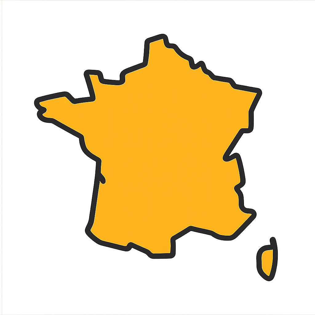 colorful icon style map of France, no text emoji