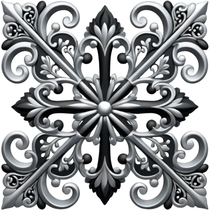 Black and silver filigree corner, 3D, extremely detailed design emoji