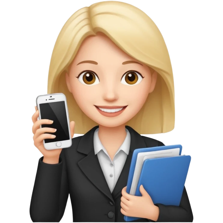same woman but with phone and documents emoji