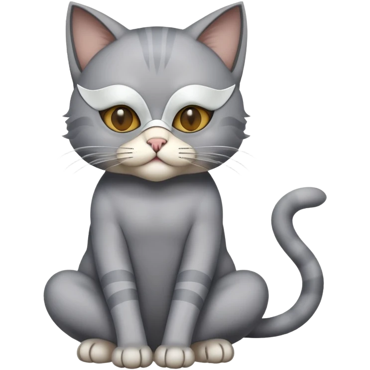 gray cat full body sitting with a mask emoji