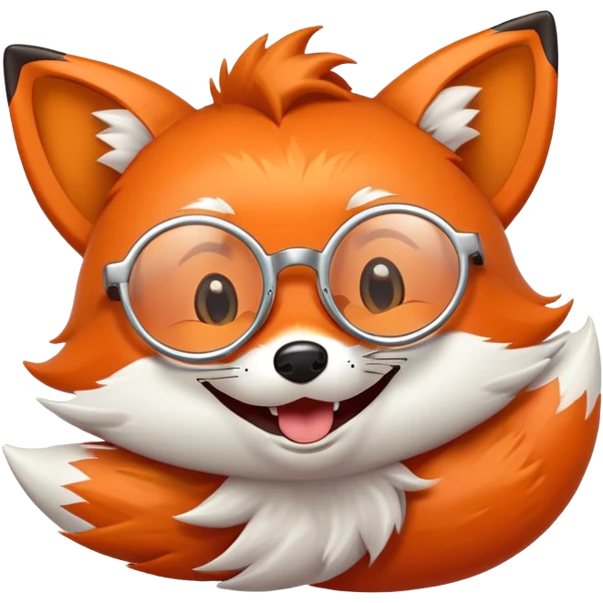 A magical fox with glowing fur, a silver star on its forehead, and round glasses, rolling on the floor and laughing uncontrollably emoji