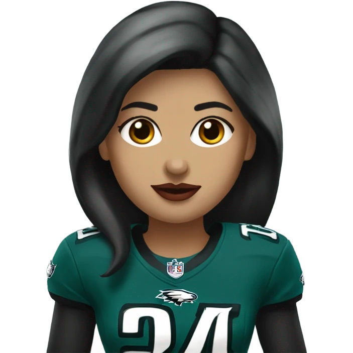  White female dark hair red lips wearing Philadelphia Eagles jersey emoji