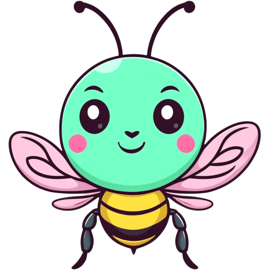 Glamorous mint green female bee with diamond-studded wings, rhinestone decorations, and glittery body emoji
