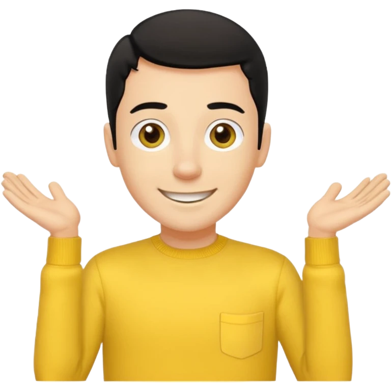 Greg Wiggle of The Wiggles with light skin, black hair, hazel eyes, yellow skivvy shirt emoji