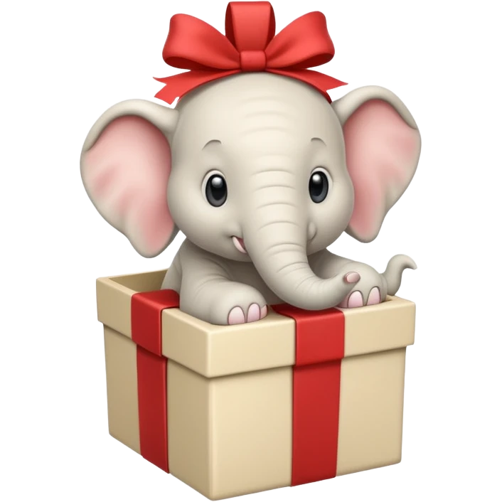 A white elephant popping out of a gift box emoji