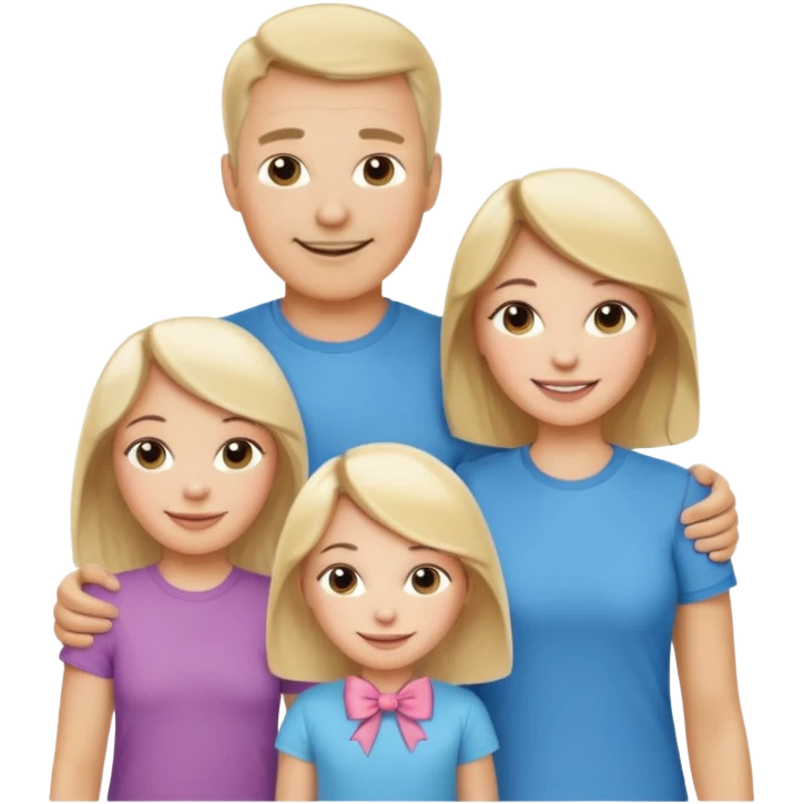 happy white family with one dad, one mom, one blonde girl, and one brunette girl emoji