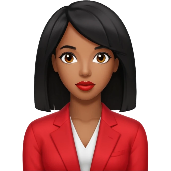 Kelly Rowland with black hair, red outfit emoji