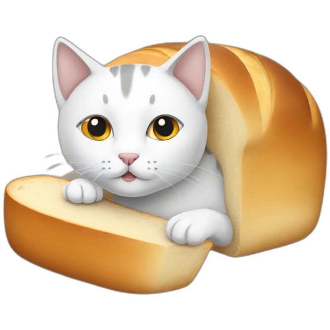 white and Grey cat in a bread loaf emoji