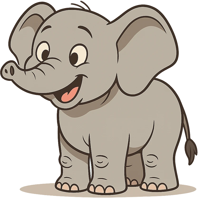 baby elephant standing and smiling in flat toon style emoji