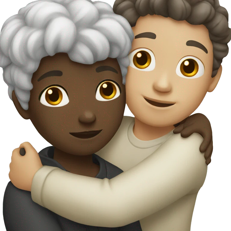 black girl and white guy hugging emoji