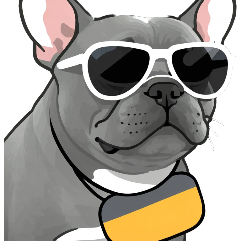 grey french bulldog with spam sunglasses emoji