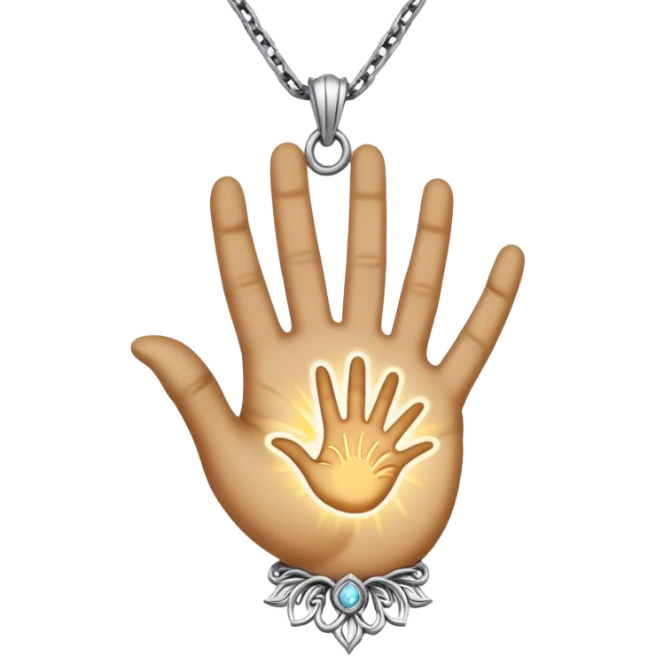 emojis for pendants with chains generally jewelry that is purposeful -- ethereal glowing hand with symbolic palm lines-- 5 fingers reading palm 
 emoji