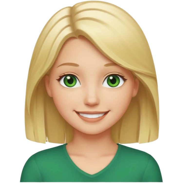 White girl with blonde shoulder length hair and green eyes emoji