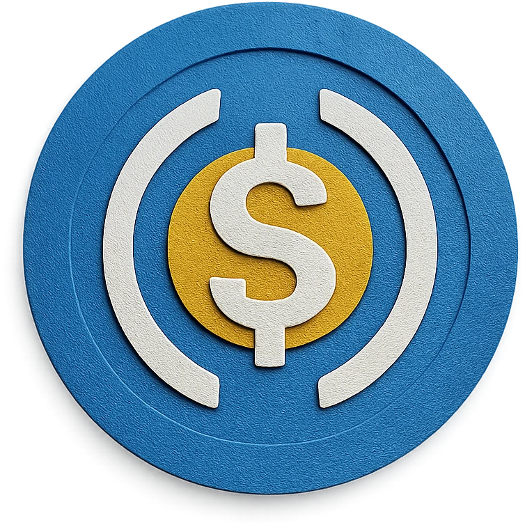 USDC coin, paper craft style, textured and layered emoji