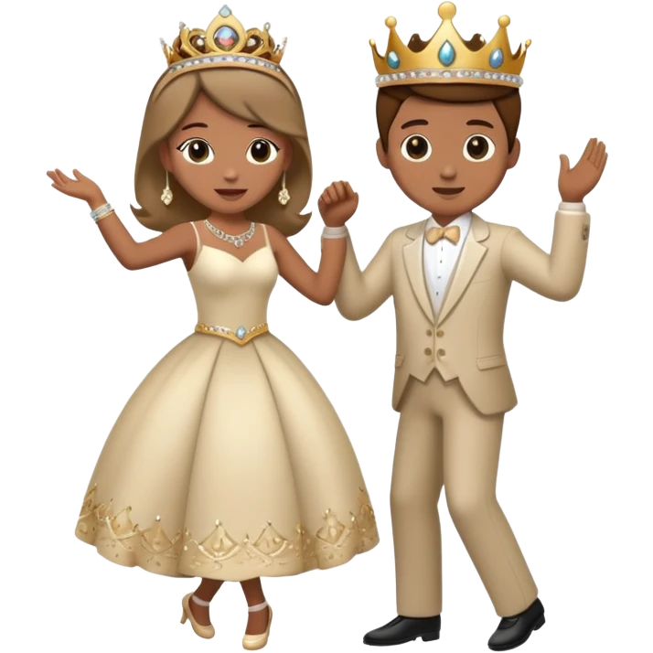 couple dancing at a royal ball, wearing formal clothes and tiara emoji