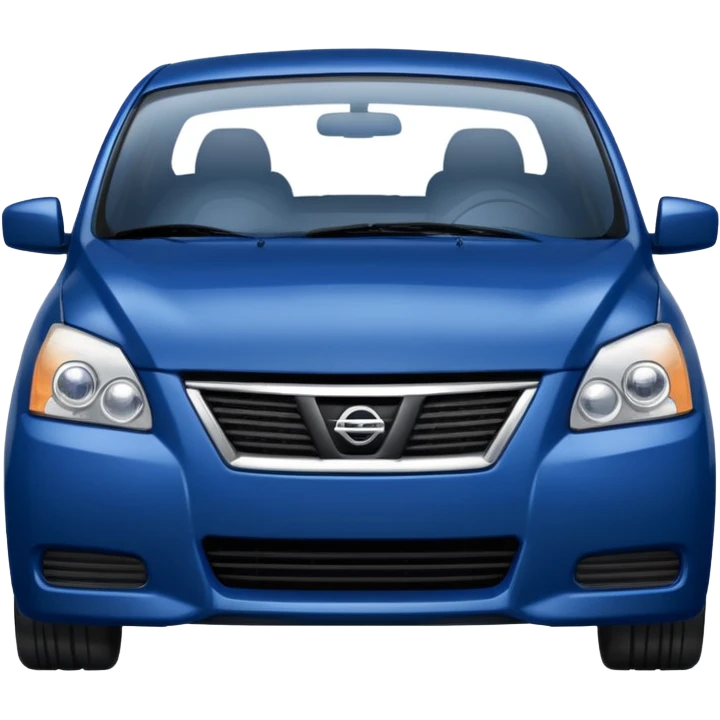 a dark blue Nissan Sentra with a sad face emoji
