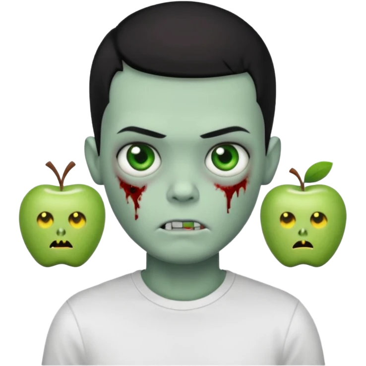 zombie boy with black buzz cut hair and white t shirt, apple style emoji emoji