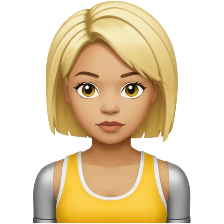 Tionne T-Boz Watkins short with long front blonde hair, yellow tank top emoji