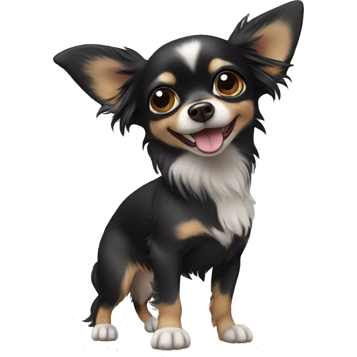 black long hair chihuahua waving emoji
