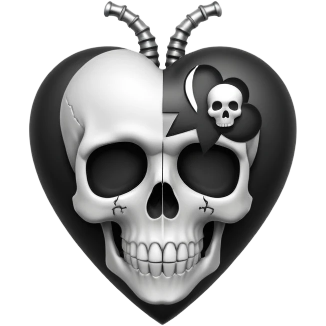 heart with a dark star and skull emoji
