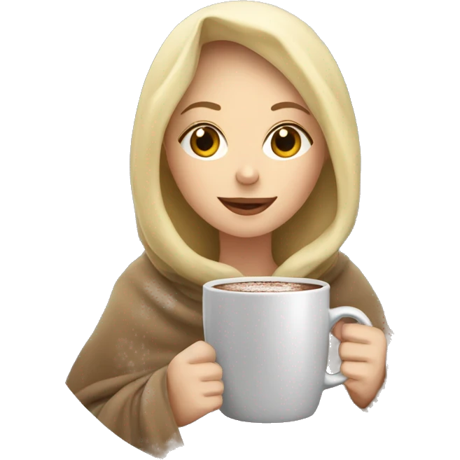 Blonde girl under blanket sipping hot chocolate emoji