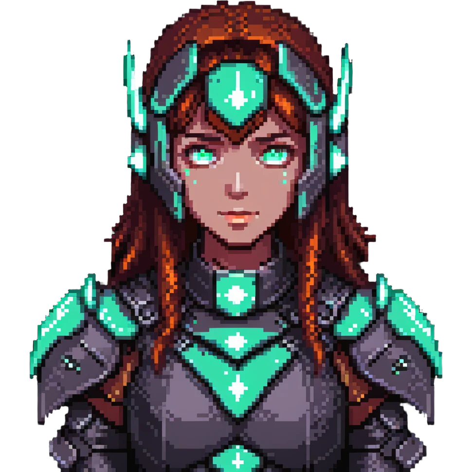 android girl with glowing eyes and armor emoji