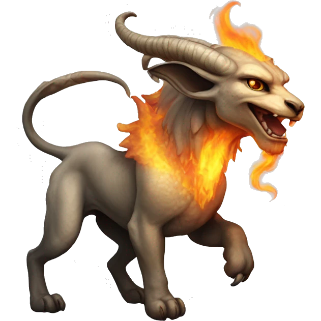 chimaera: A magical creature with the heads of a lion, goat, and dragon. It has a fierce appearance and breathes fire from its dragon head. emoji