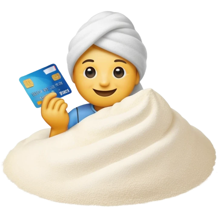 happy emoji with credit card in hand and a pile of flour  emoji