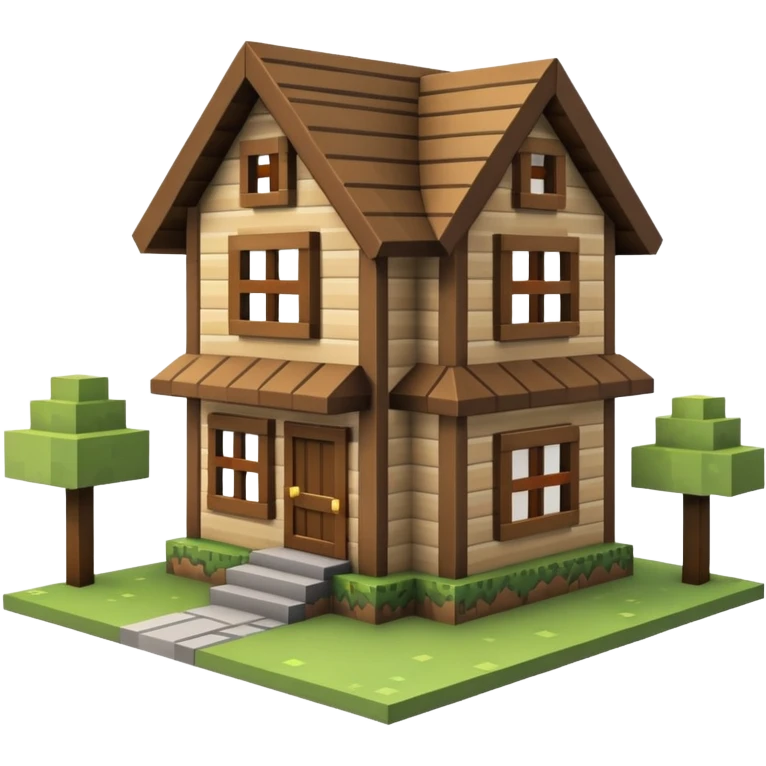 una casa de minecraft de madera y dos plantas, creala pegada al suelo emoji