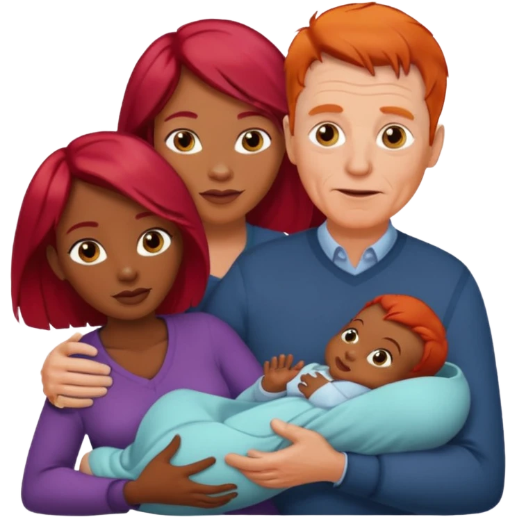 Older white man with red hair younger african women with new baby emoji