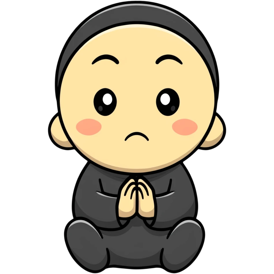 Character begging for forgiveness with sad eyes emoji