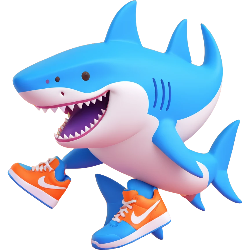 shark with blue Nike shoes, fun expression emoji