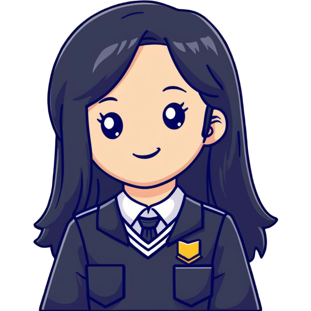 cute cartoon girl with long hair in a school uniform emoji