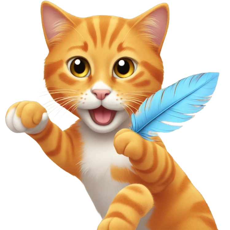 Orange Cat playing with a feather  emoji