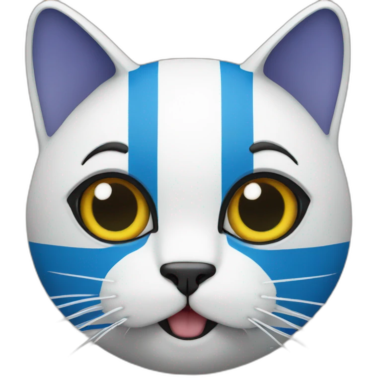 a 3d face of a cat with a guatemalan flag as a background emoji
