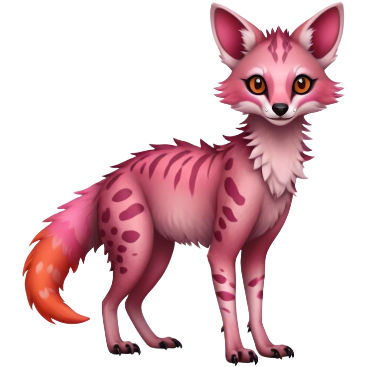 Feral Rare Fantasy dark pastel gradient-pink-red-orange Vernid-Sergal-Genet-species by LiLaiRa, random markings, tufted ears, full body, 4 legs emoji