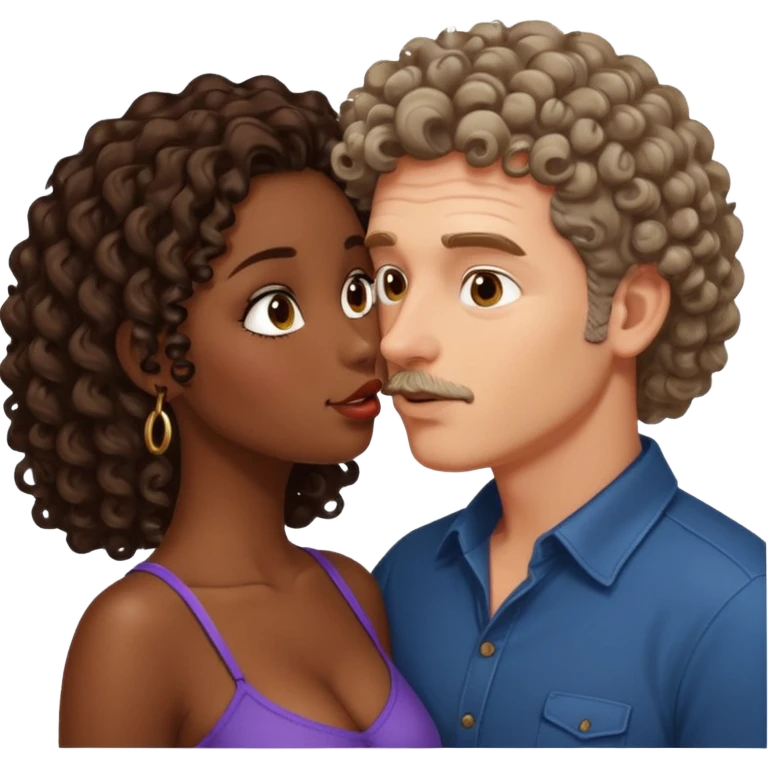 middle age white man kissing a sexy dark skin girl curly locks emoji