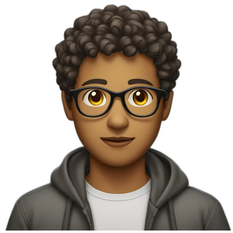 highly sticky-out ears, glasses and short curly hair with face of a young adult boy emoji