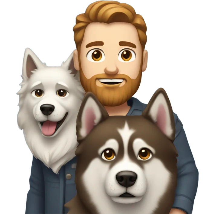 Heavy White man brown hair beard with husky dog  emoji